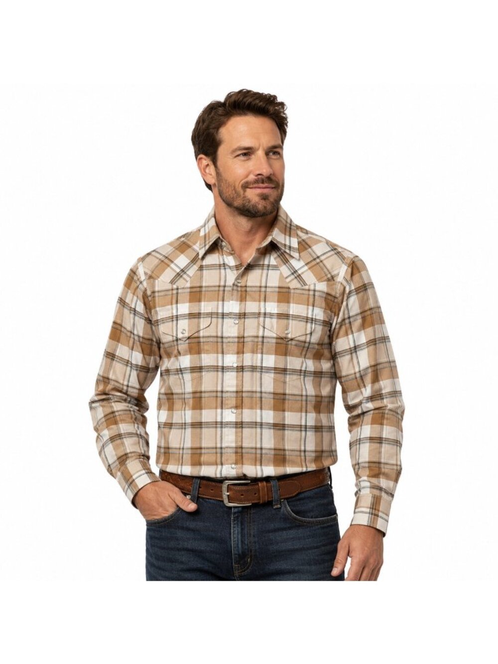 Ely Cattleman Plaid Pearl Snap Shirt Medium Wrinkle Resistant Western Cowboy